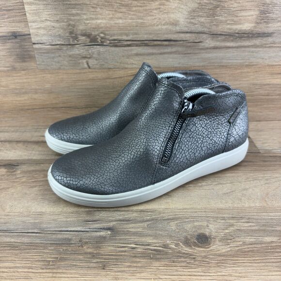 Ecco Shoes - ECCO Soft 7 Low Bootie Women 37 Brown Metallic Crackle Zip Sneaker Comfo…
